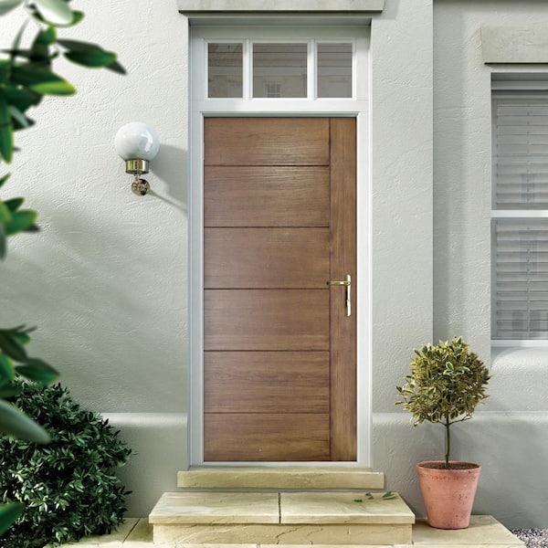 36 in. x 80 in. Contemporary Teak Medium Oak Left-Hand Inswing Fiberglass Prehung Front Door 36 in. x 80 in. Contemporary Teak Medium Oak Left-Hand Inswing Fiberglass Prehung Front Door