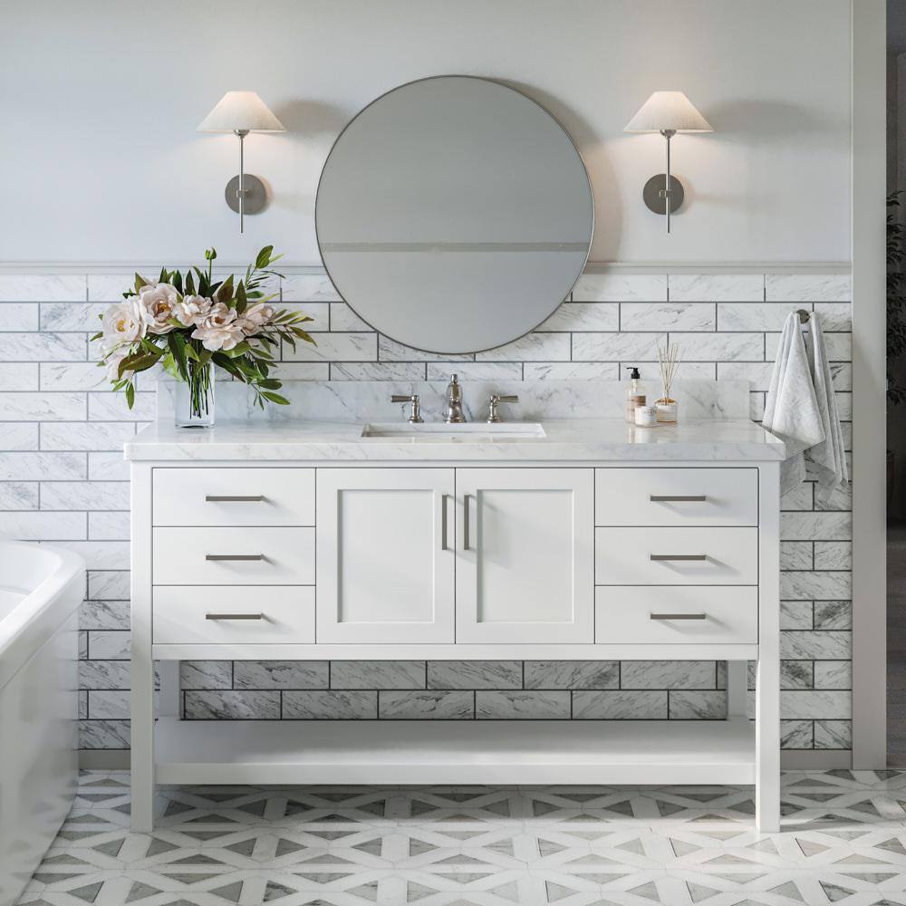 White 60" Single Sink Bathroom Vanity with Carrara Quartz Top