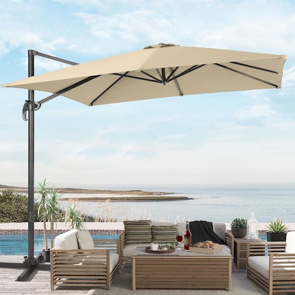 Sonkuki 9FT Premium Square Cantilever Patio Umbrella - Outdoor Comfort with 360° Rotation and Canopy Angle Adjustment, Sand