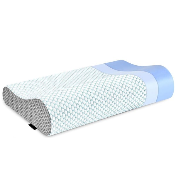Blue Memory Foam Bed Pillow, Ergonomic Cervical Contour Neck Support Orthopedic Pillow for Neck and Shoulder Pain