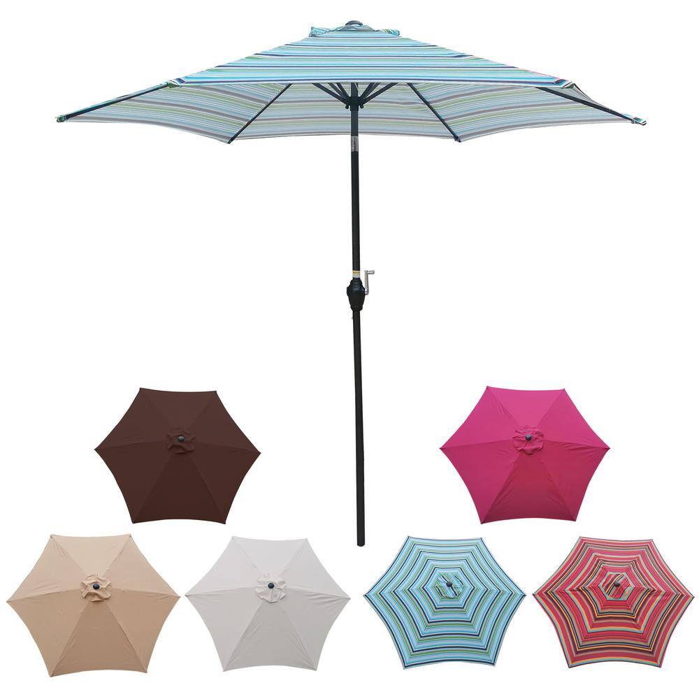 Serga 9 ft. Patio Market Umbrella With Tilt And Crank Blue Stripes