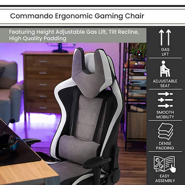 Commando Ergonomic Gaming Chair with Adjustable Gas Lift Seating, Lumbar  and Neck Support