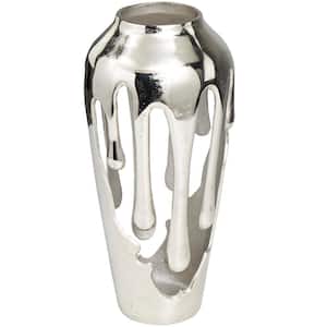 15 in. Silver Drip Aluminum Metal Decorative Vase with Melting Designed Body