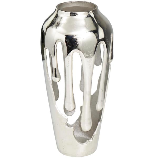 Litton Lane 15 in. Silver Drip Aluminum Metal Decorative Vase with Melting Designed Body