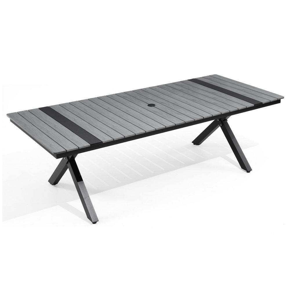 94.3 in. Gray Aluminum Rectangular Outdoor Dining Table with 1.6 in. Umbrella Hole