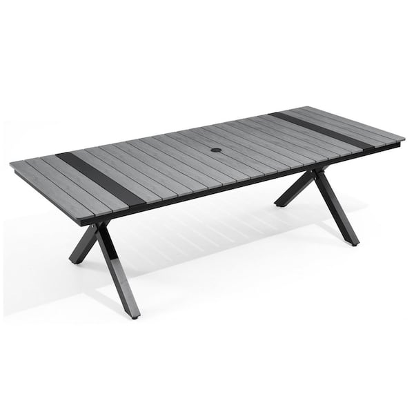 Pellebant 94.3 in. Gray Aluminum Rectangular Outdoor Dining Table with 1.6 in. Umbrella Hole
