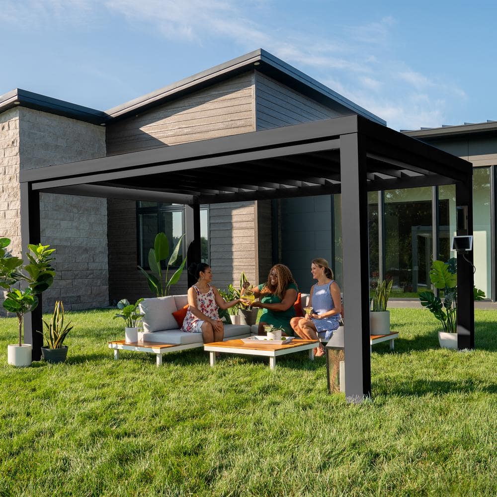 Trenton 14' x 12' Black Steel Pergola with Canopy