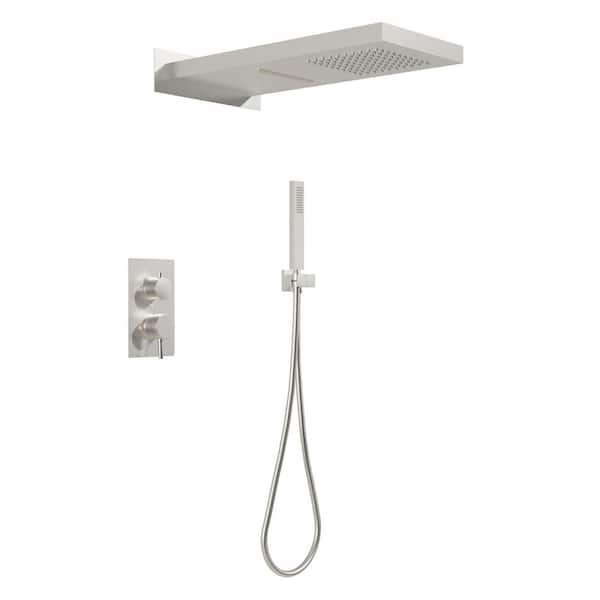 3-Spray 22 in. Large Shower Head Wall Dual Fixed and Handheld Shower Head in Brushed Nickel, Pressure Balance Valve