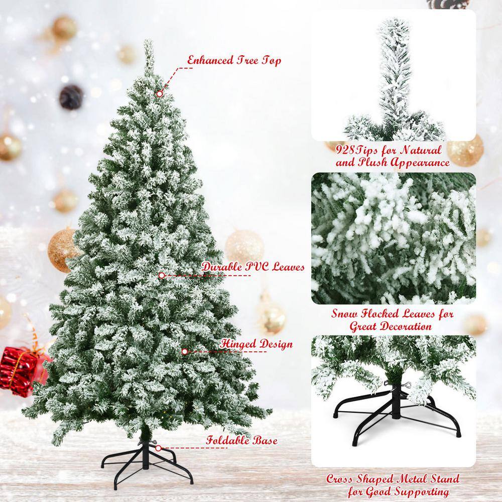 6FT Snow Flocked Pine Artificial Christmas Tree with Metal Stand