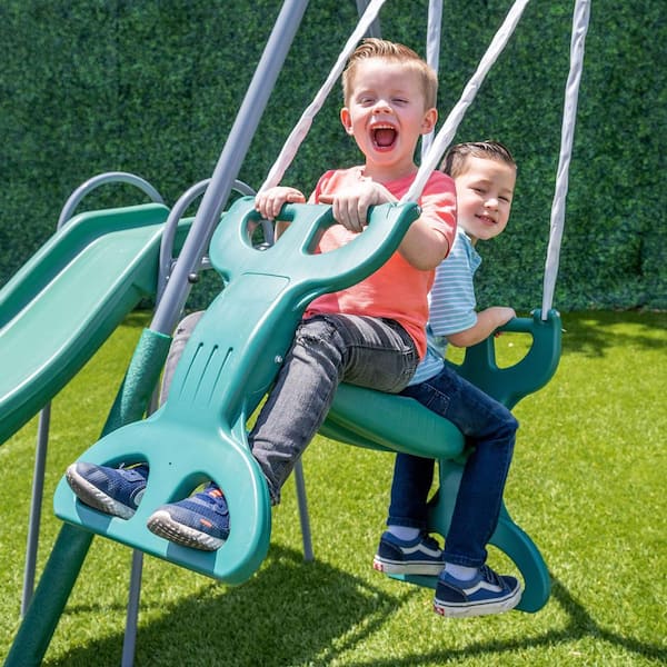 Rochester Metal Swing Playset with Glider, Saucer Swing and 6 ft. Slide, BONUS Anchor Kit Included for Kids 3-8