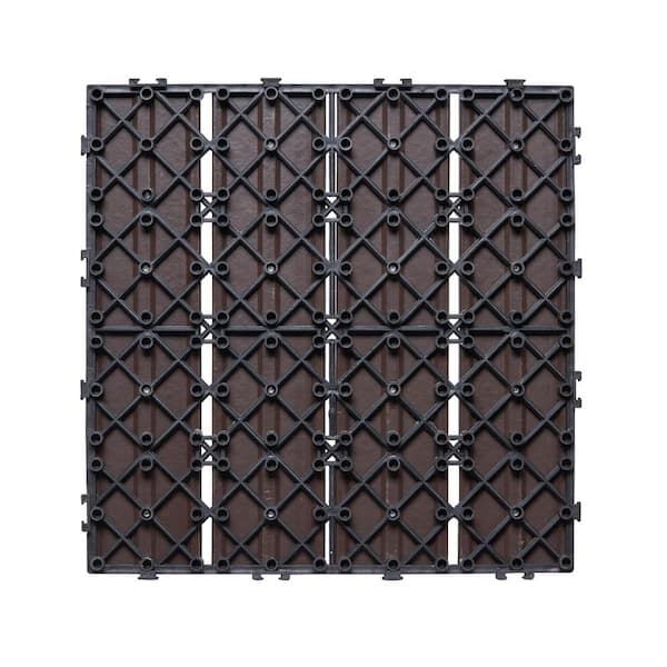 SVOPES Interlocking Plastic Wood Deck Tiles 10-Pack 12 in, x 12 in. (10 sq. ft.) Waterproof Composite Flooring Dark Brown