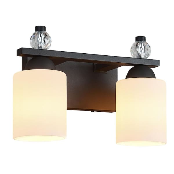 Home Lighting 12.59 in. 2-Light Black Metal White Glass Vanity Light Mid Century Over Mirror for Bathroom（JW-284）