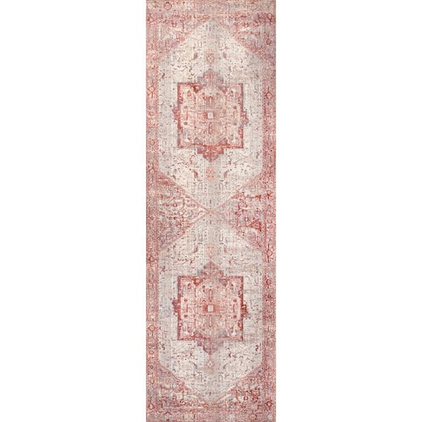 nuLOOM Ehtel Medallion Fringe Red 3 ft. x 8 ft. Runner Rug