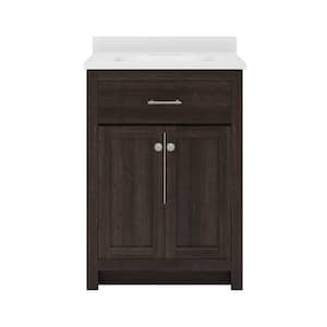 Reese 25 in. W x 19 in. D x 38 in. H Single Sink Bath Vanity in Mocha with White Cultured Marble Top.
