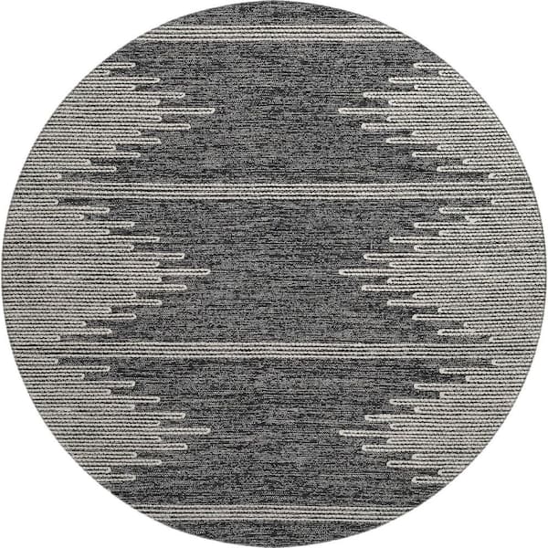 Addison Rugs Mayfield Premium Machine Washable Indoor/Outdoor Geometric AMF647 Charcoal 8 ft. x 8 ft. Round Area Rug
