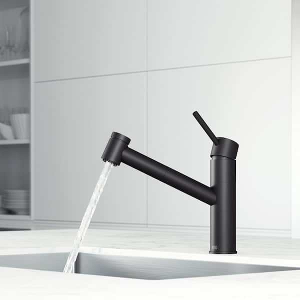 Branson 9 in. H Single Handle Pull-Out Sprayer Kitchen Faucet in Matte Black