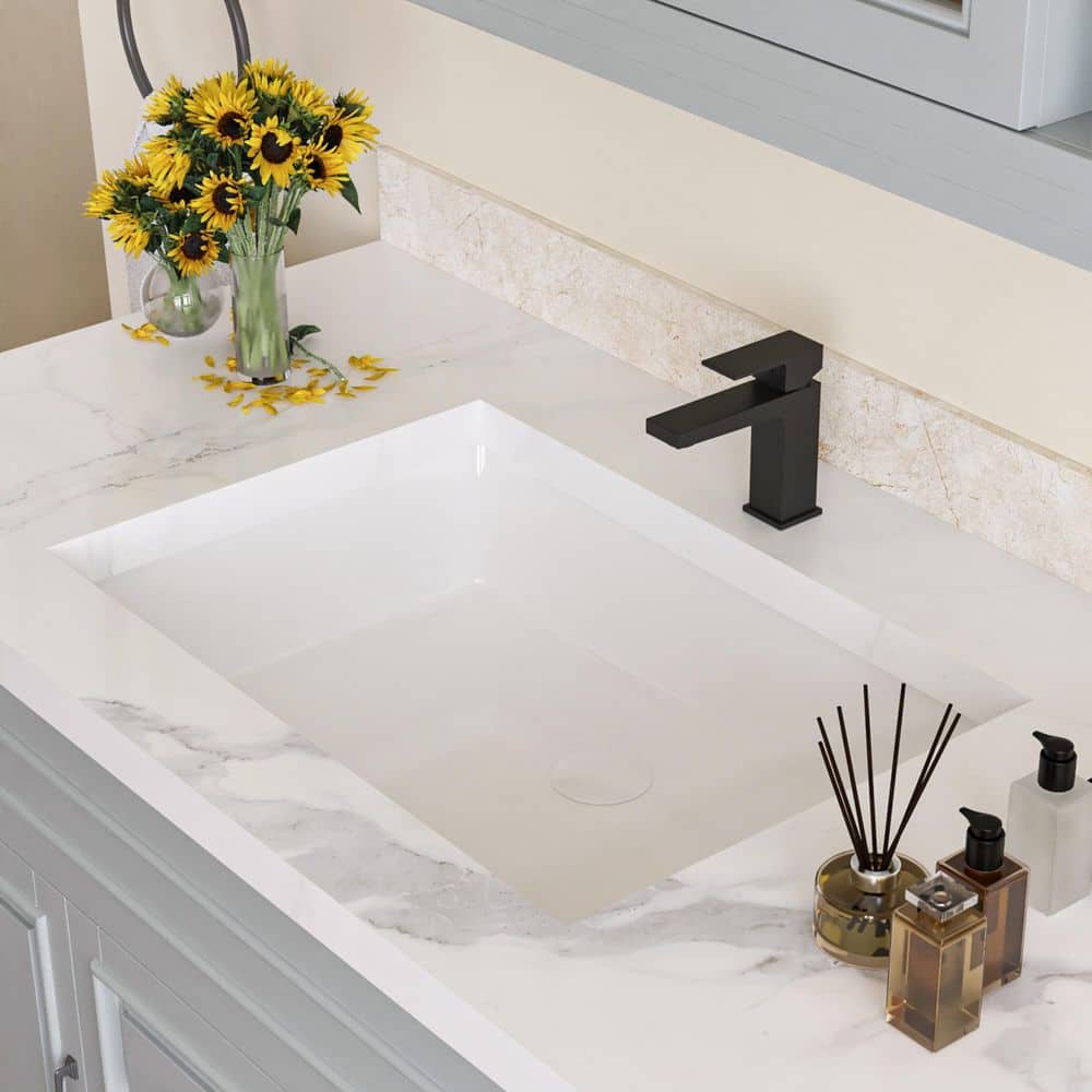 DeerValley 22" White Ceramic Rectangular Undermount Bathroom Sink