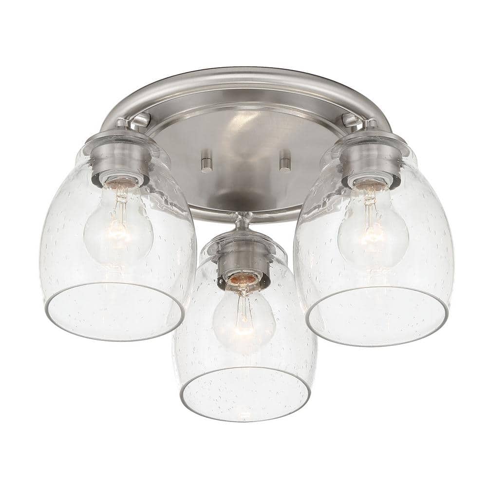 Winsley Brushed Nickel 3-Light Semi-Flush Mount with Clear Seeded Glass