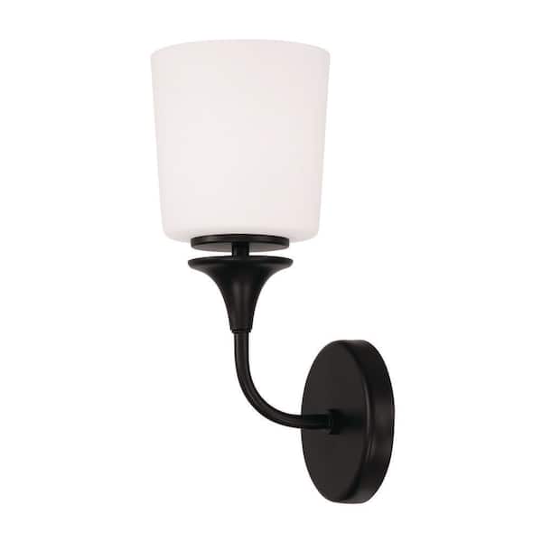 Presley 5.5 in. 1-Light Sconce in Matte Black with Soft White Glass