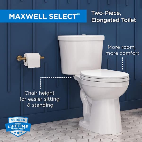Maxwell Select 12 in. Rough-in 2-Piece 1.0/1.28 GPF Dual Flush Elongated Toilet in White with Soft Close Seat Included