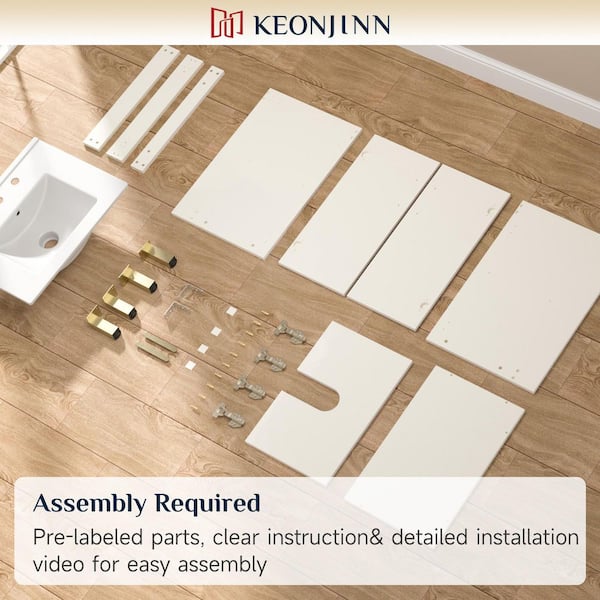 24 in. Bath Vanity with White Ceramics Top in White