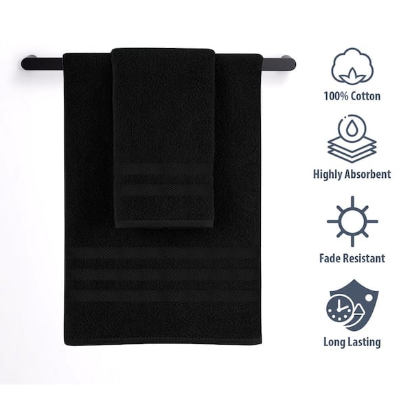 Basics Fade-Resistant Cotton Hand Towel - 6-Pack, Black, 12L x 7W
