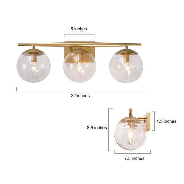Uolfin Modern Gold Bathroom Vanity Light 3 Farmhouse Brass Wall Sconce With Clear Globe Glass Shades Q36nnbhd2359186 3 Light Farmhouse Brass Wall Sconce, Rose Gold Vanity Light Fixture