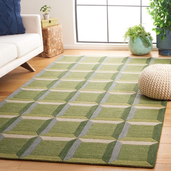 Genre 5 ft. x 8 ft. Green/Beige square Geometric Area Rug
