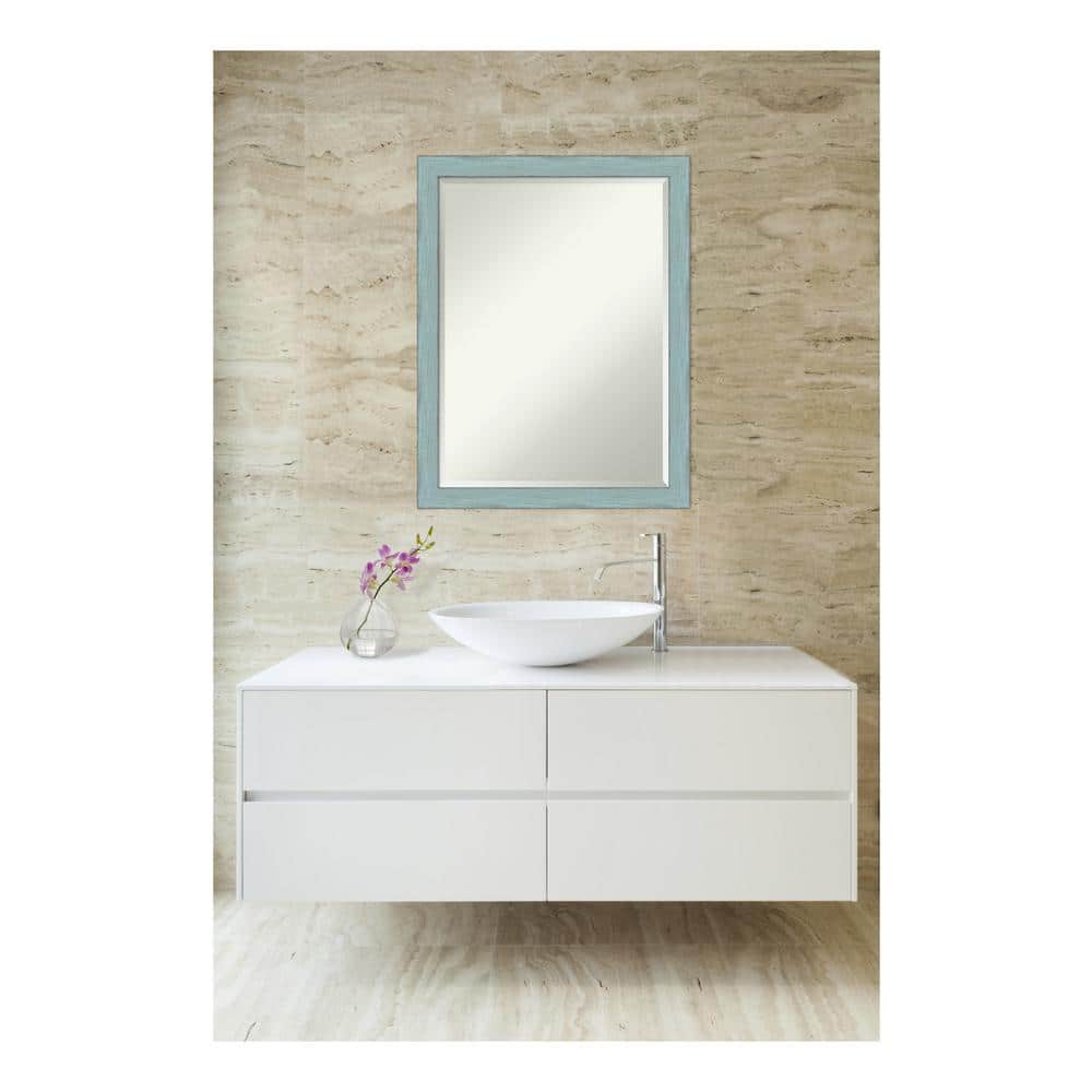 Sky Blue Rustic Wood Bathroom Vanity Mirror