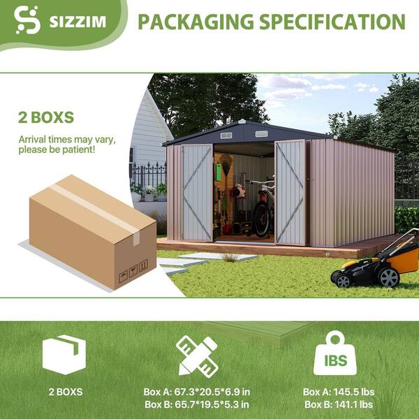Sizzim 10 ft. W x 12 ft. D Outdoor Storage Metal Shed with