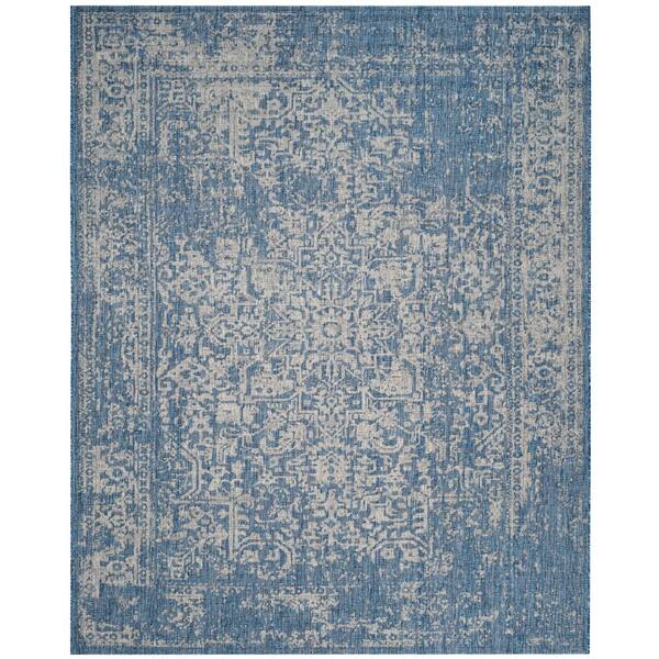 Courtyard 8 ft. x 10 ft. Navy/Gray Abstract Distressed Traditional Indoor/Outdoor Area Rug
