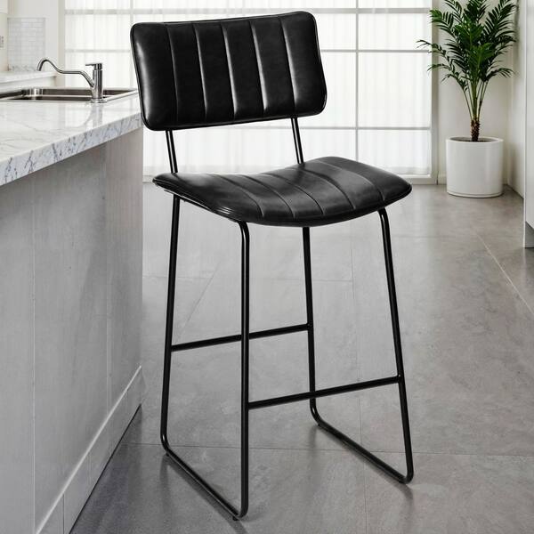 Steve Silver Tribeca 44 in. Black Metal Barstool with Black Fabric