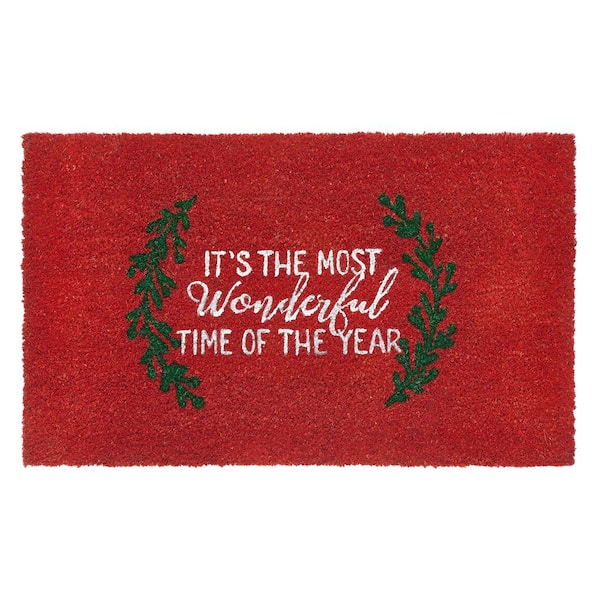 Most Wonderful Time Red 18 in. x 30 in. Coir Printed Outdoor Door Mat