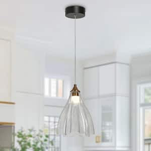Juanshin 1-Light Matte Black and Plating Brass Integrated LED Mini Pendant Light with Clear Glass Shade