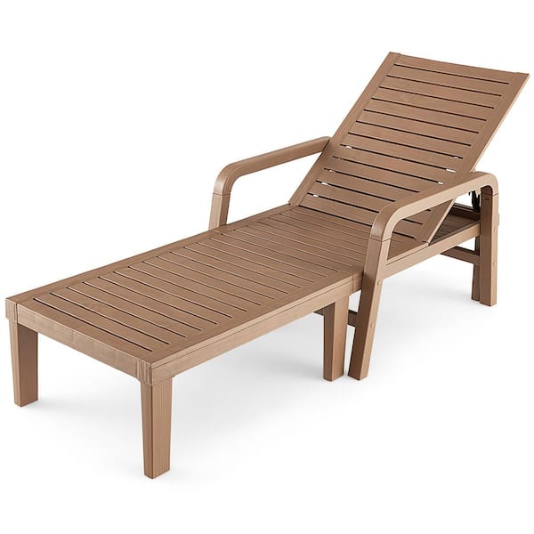 Gymax Natural Outdoor Recliner Chair PP Patio Adjustable Backrest Lounge Chair