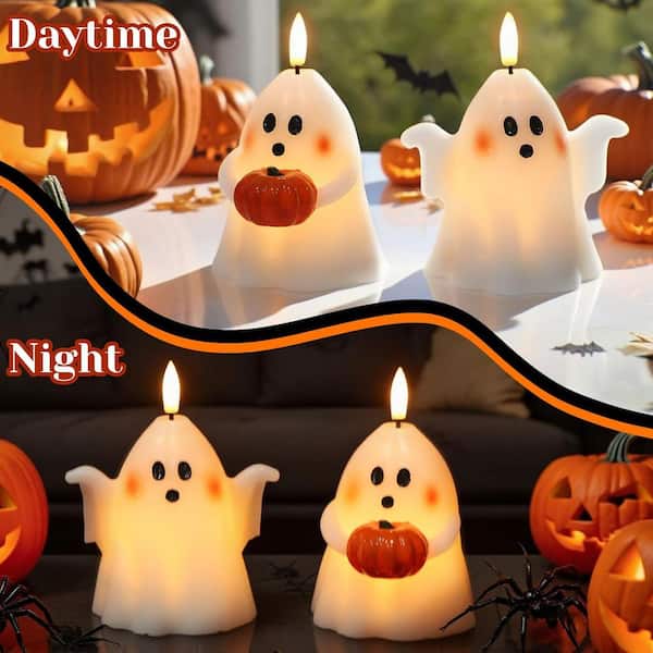 Halloween White Ghost Flickering Flameless Candles with Timer