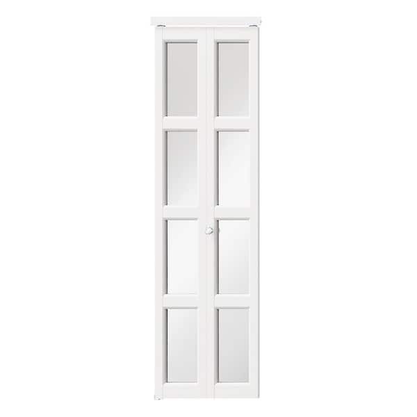 24 in. x 80 in. 4-Lite, Mirrored Glass, Solid Core, MDF, PVC Covering Bi-Fold Door with Hardware Kits