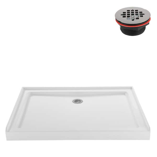 Streamline 48 in. L x 36 in. W Alcove Acrylic Shower Pan Base in Glossy White with Center Drain, Drain Included