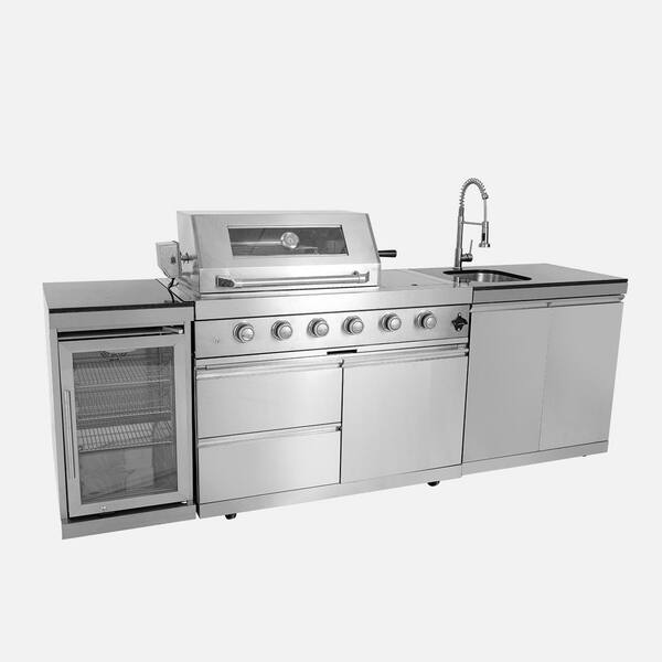 Sizzim 6-Burner Propane Gas Grill Island with Rotisserie and