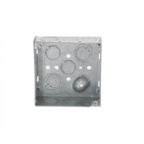 RACO 4 in. W x 1-1/2 in. D Steel Gray 2-Gang Welded Square Box with Ten 1/2 in. KO's and Six TKO's, Raised Ground, 1-Pack
