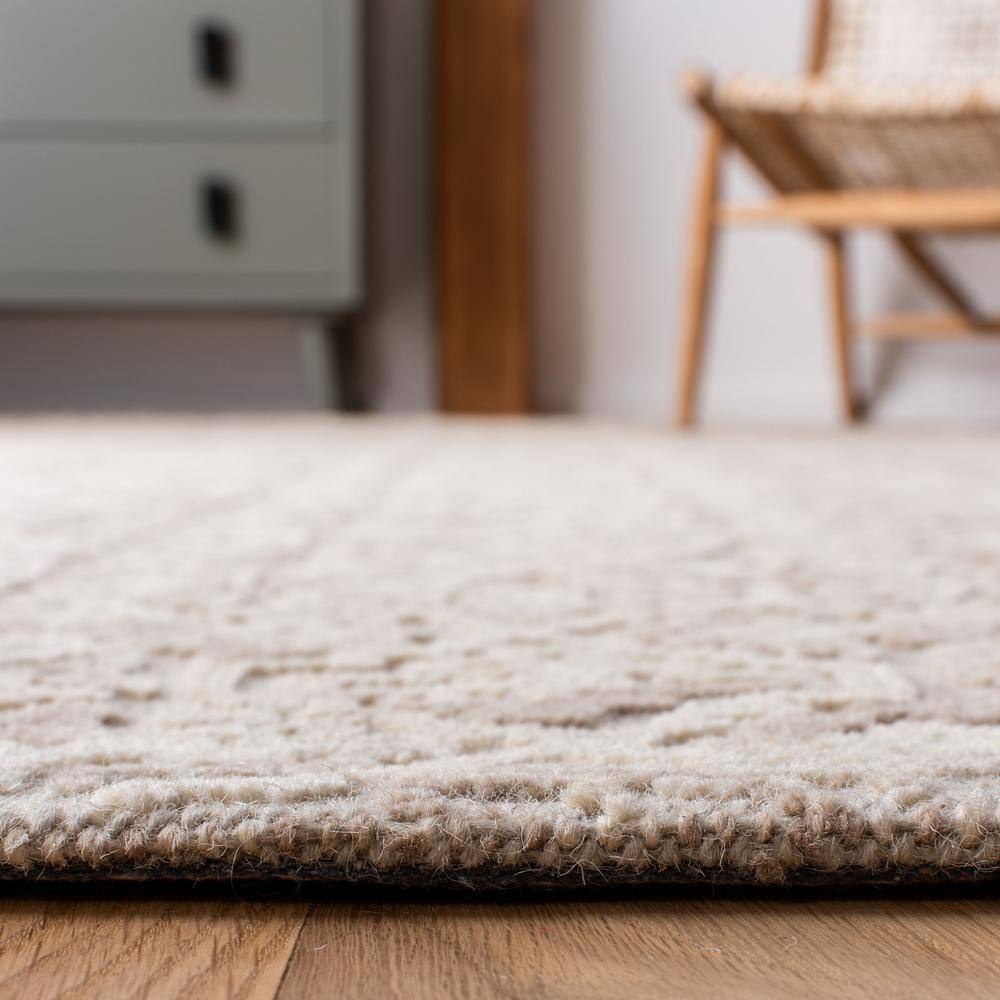 Beige and Light Brown Handmade Wool Abstract Runner Rug