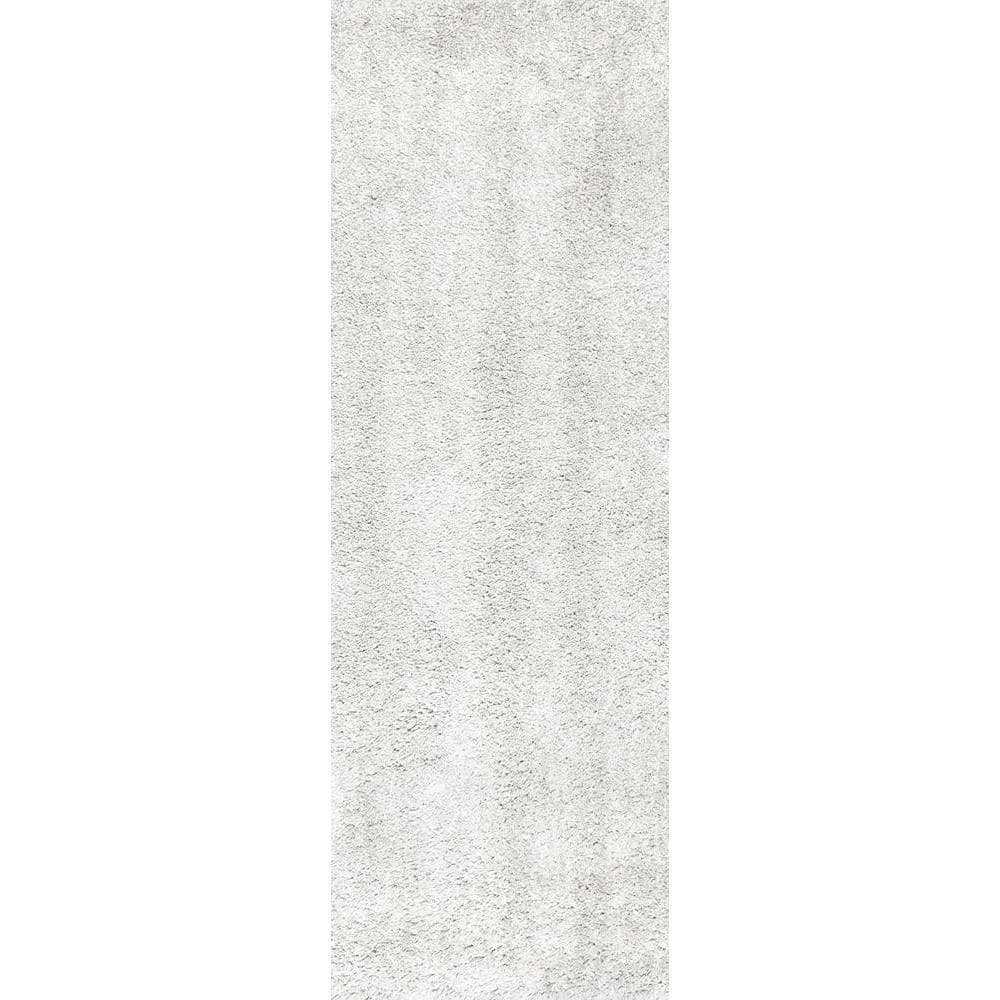 Ivory Solid Shag Reversible Synthetic Runner Rug