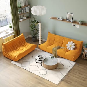 68.9 in. W Armless Soft Teddy Velvet Modular 4-Seater Floor Lazy Reclining Sofa in Yellow