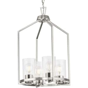 Goodwin 14 in. 4-Light Brushed Nickel Modern Farmhouse Hall and Foyer Light with Clear Glass Shade