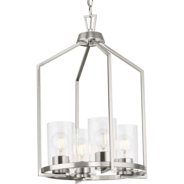 Progress Lighting Goodwin 14 in. 4-Light Brushed Nickel Modern Farmhouse Hall and Foyer Light with Clear Glass Shade