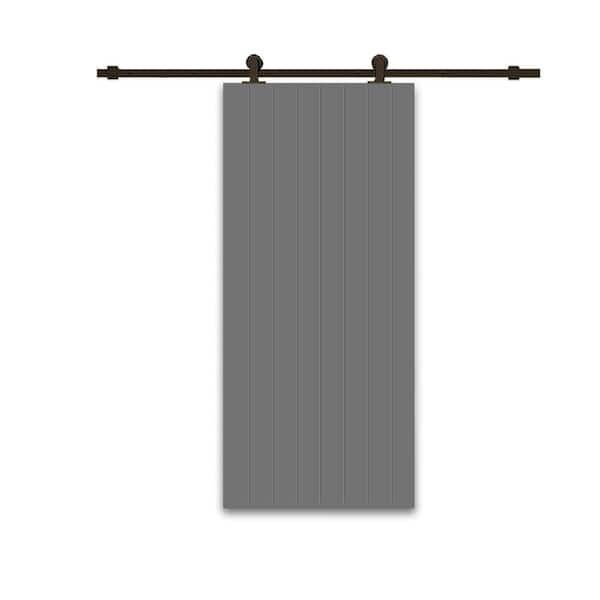 CALHOME 24 in. x 84 in. Light Gray Painted Composite MDF Paneled Interior Sliding Barn Door with Hardware Kit