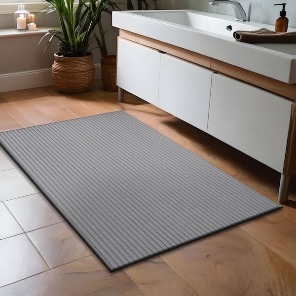 UltraPlush Touch 2 ft. x 3 ft. Grey Non-Slip Rubber Back Washable Polyester Stripes Indoor Area Rug