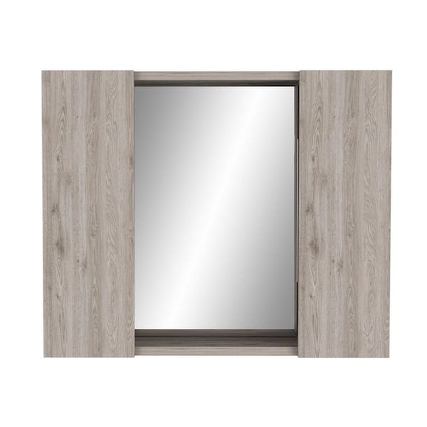 Cesicia 23.6 in. W x 19.5 in. H Rectangular Gray Particle Board Double Door Medicine Cabinet with Mirror
