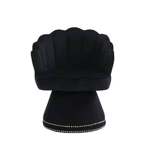 Modern Black Velvet Upholstered Swivel Round Accent Arm Chair