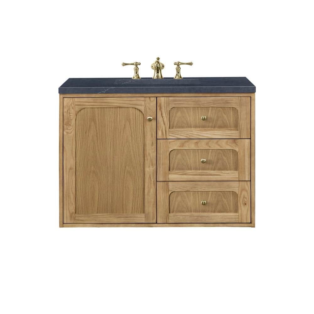 Laurent 36" Light Natural Oak Wall-Mount Vanity with Charcoal Quartz Top